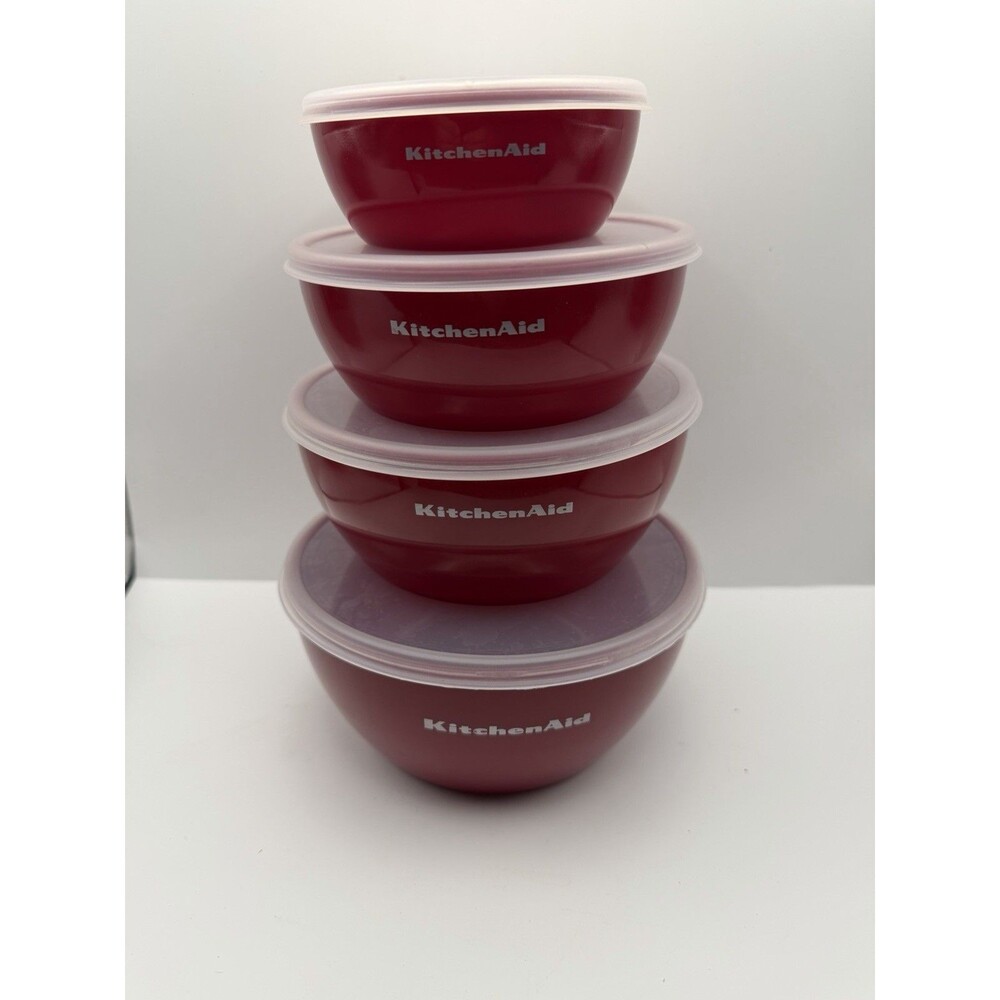 KitchenAid Red Nesting Prep Bowls Set 1 2 3 4 Cup w Lids Food Storage